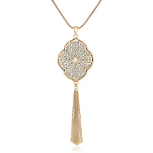 ALEXY 2Pcs Long Chain Pendant Necklace Set, Filigree Quatrefoil and Celtic Knot Pendant Tassel Y Necklaces for Women G 1PC Gold