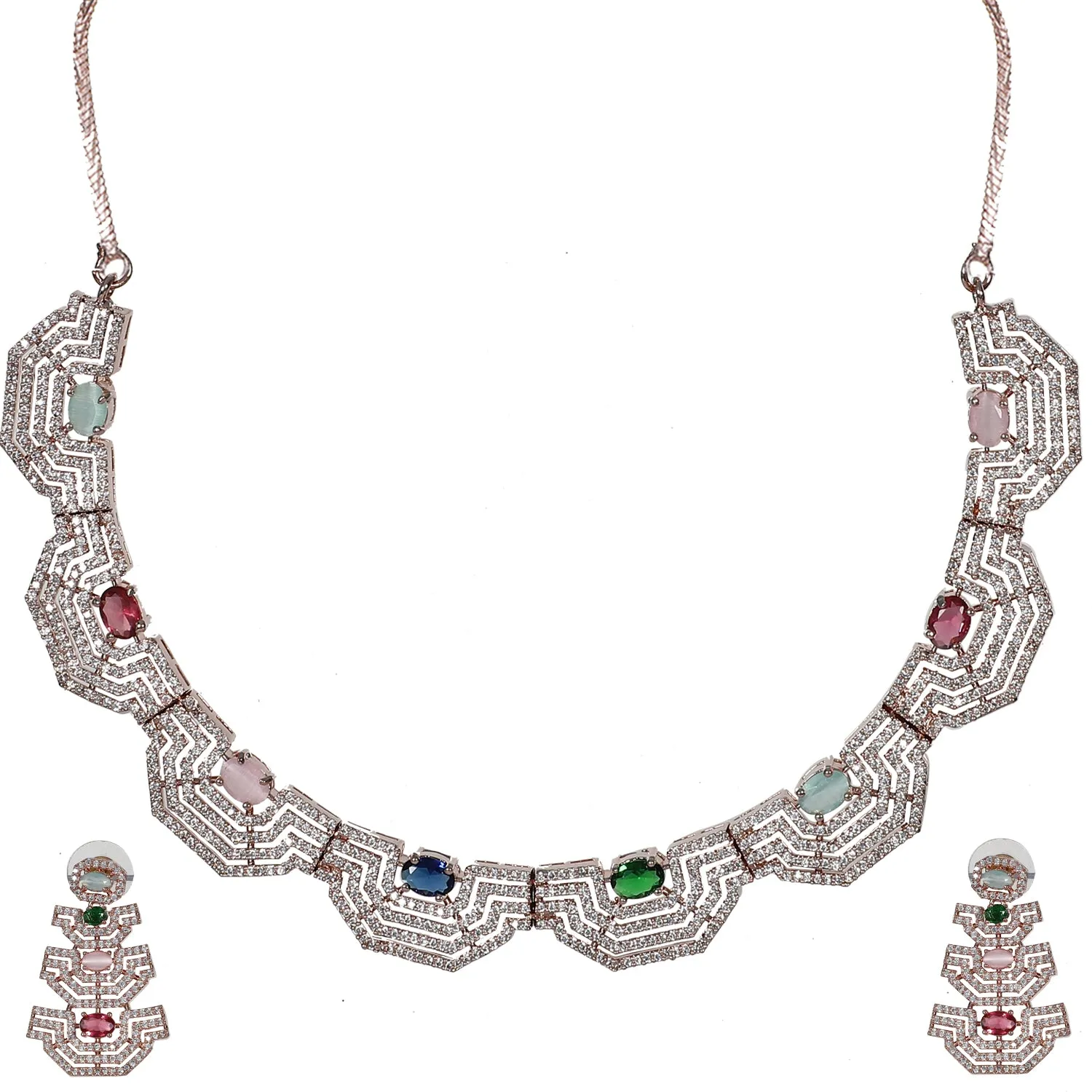 American Diamond Multicolor Choker Necklace Set