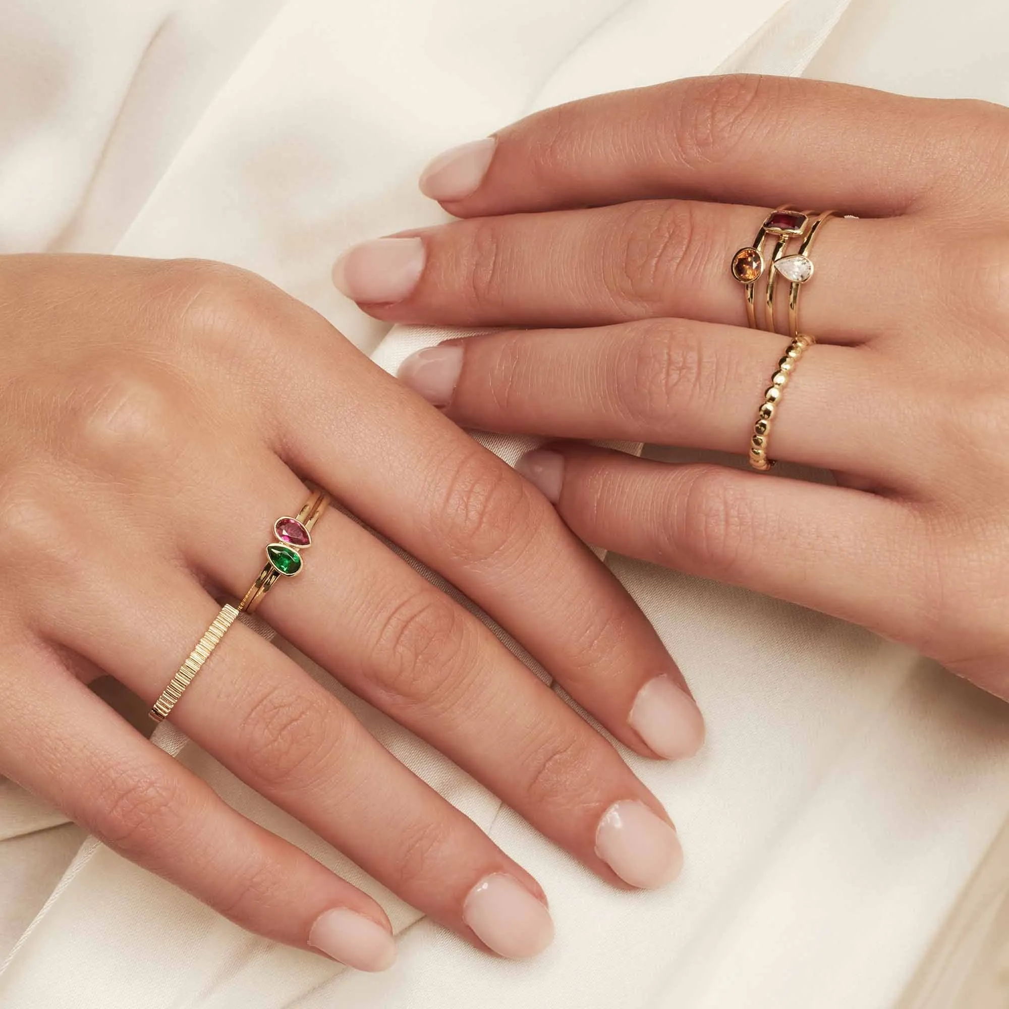 Baguette Roux 14 karat gold ring with red zirconia