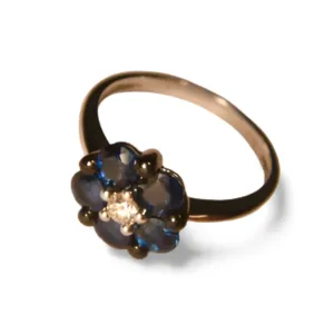 Beautiful 14K White Gold Diamond Sapphire Flower Ring