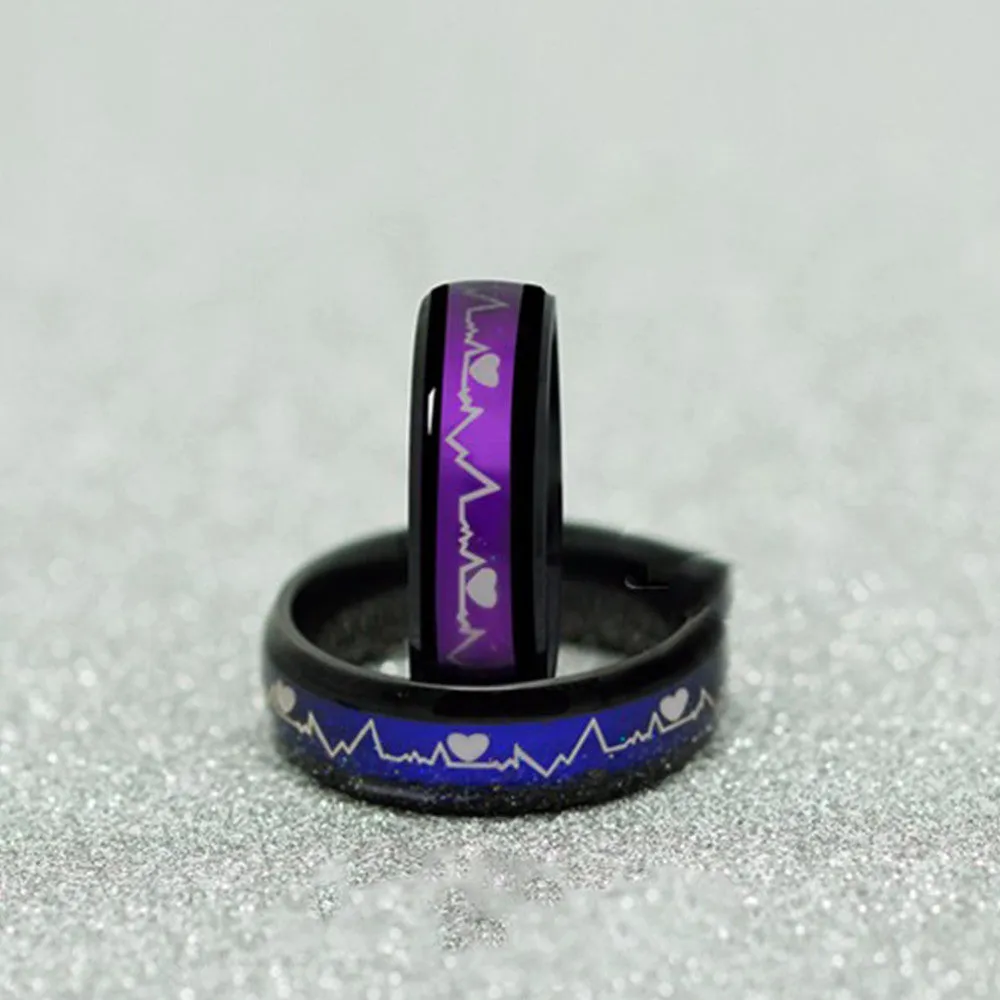 Beautiful Fashion Heartbeat Titanium Mood Rings