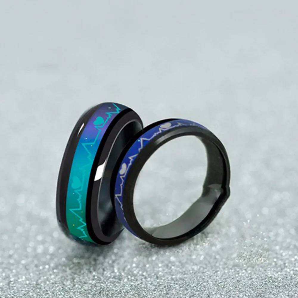 Beautiful Fashion Heartbeat Titanium Mood Rings