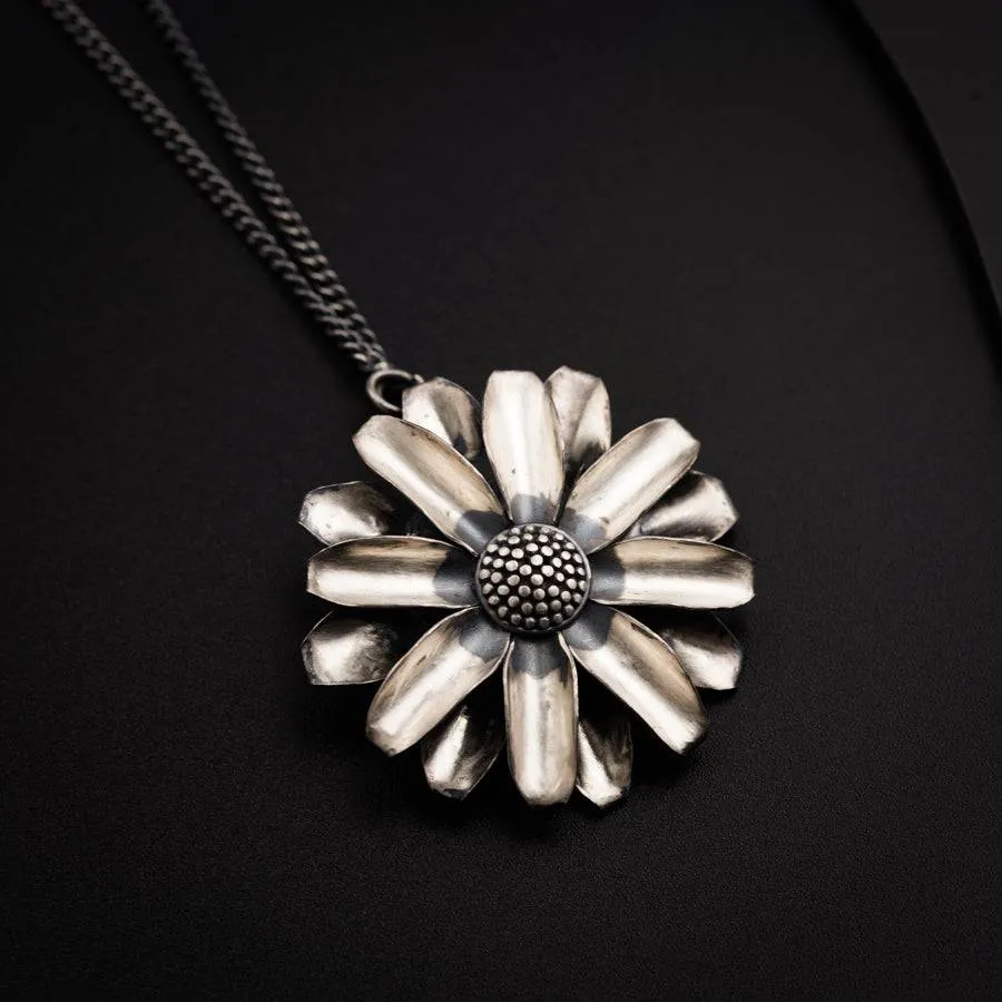 Big  Surajmukhi Phool Silver Pendant (without Chain)
