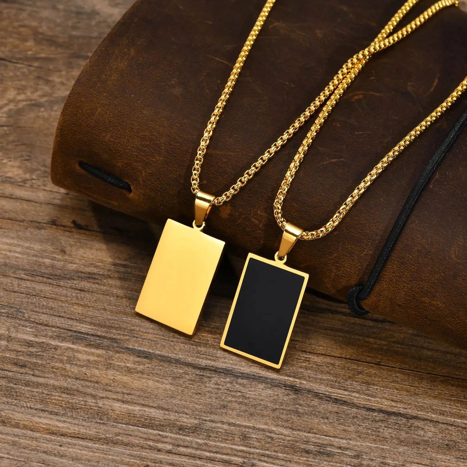 Black Square Necklaces for Men Boys