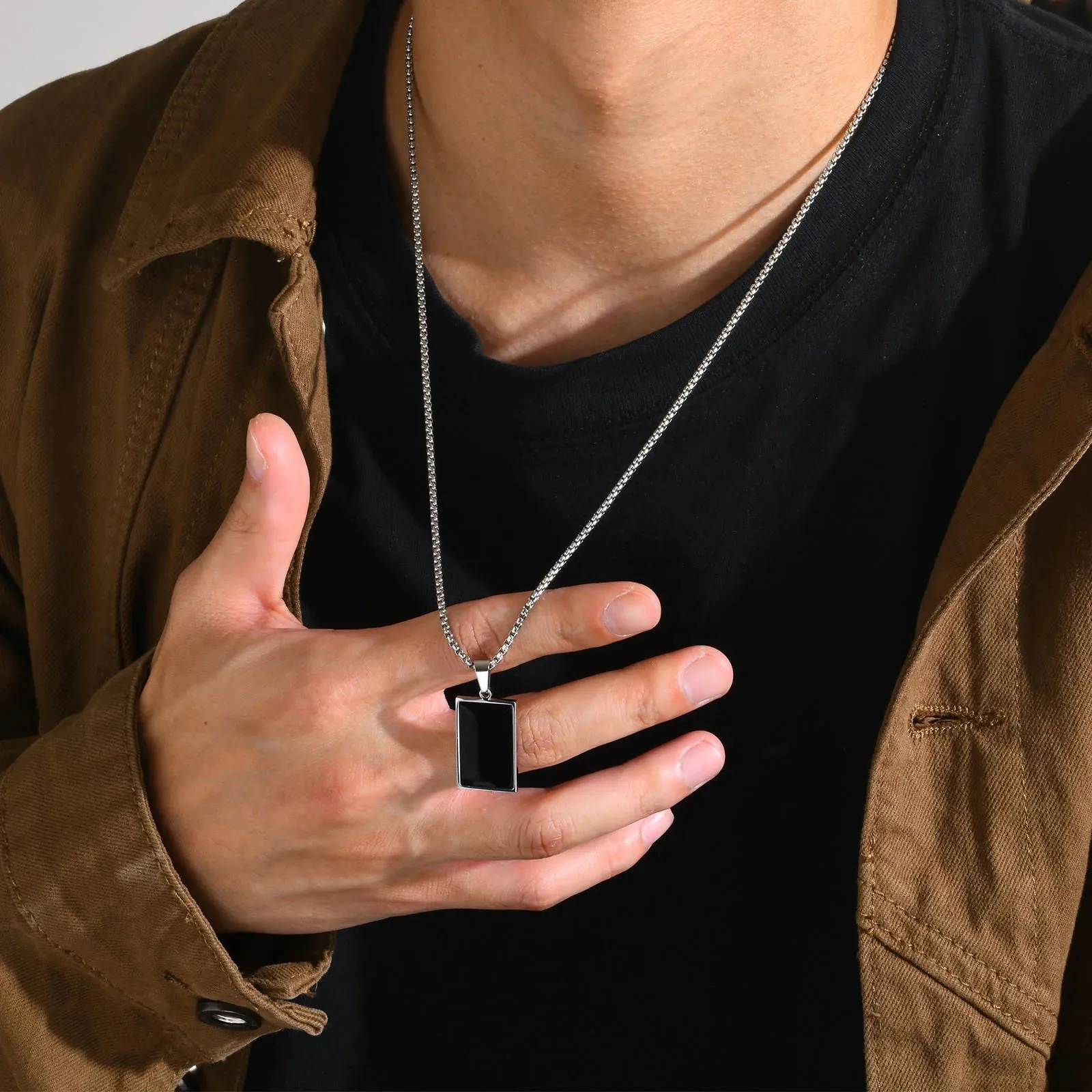 Black Square Necklaces for Men Boys