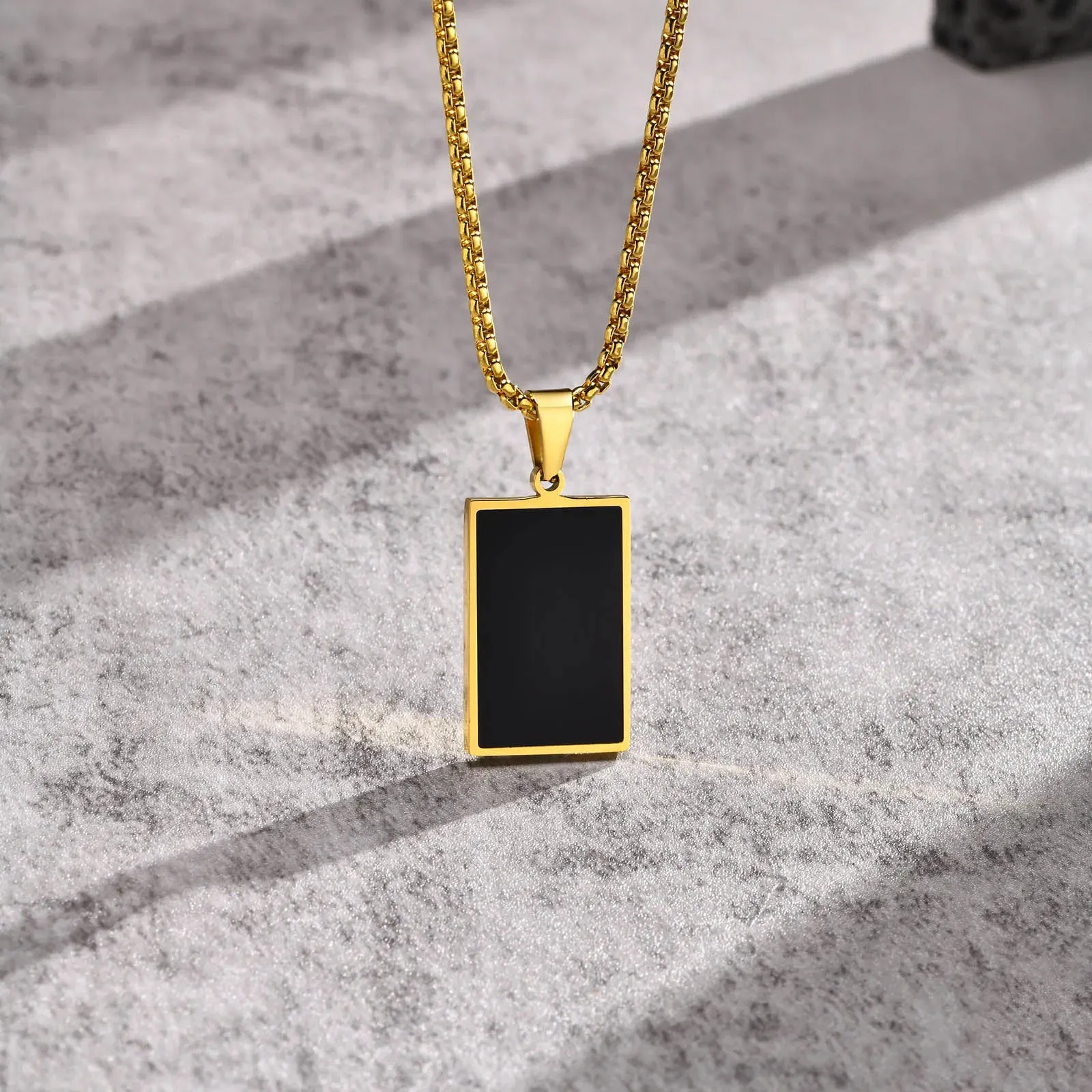 Black Square Necklaces for Men Boys