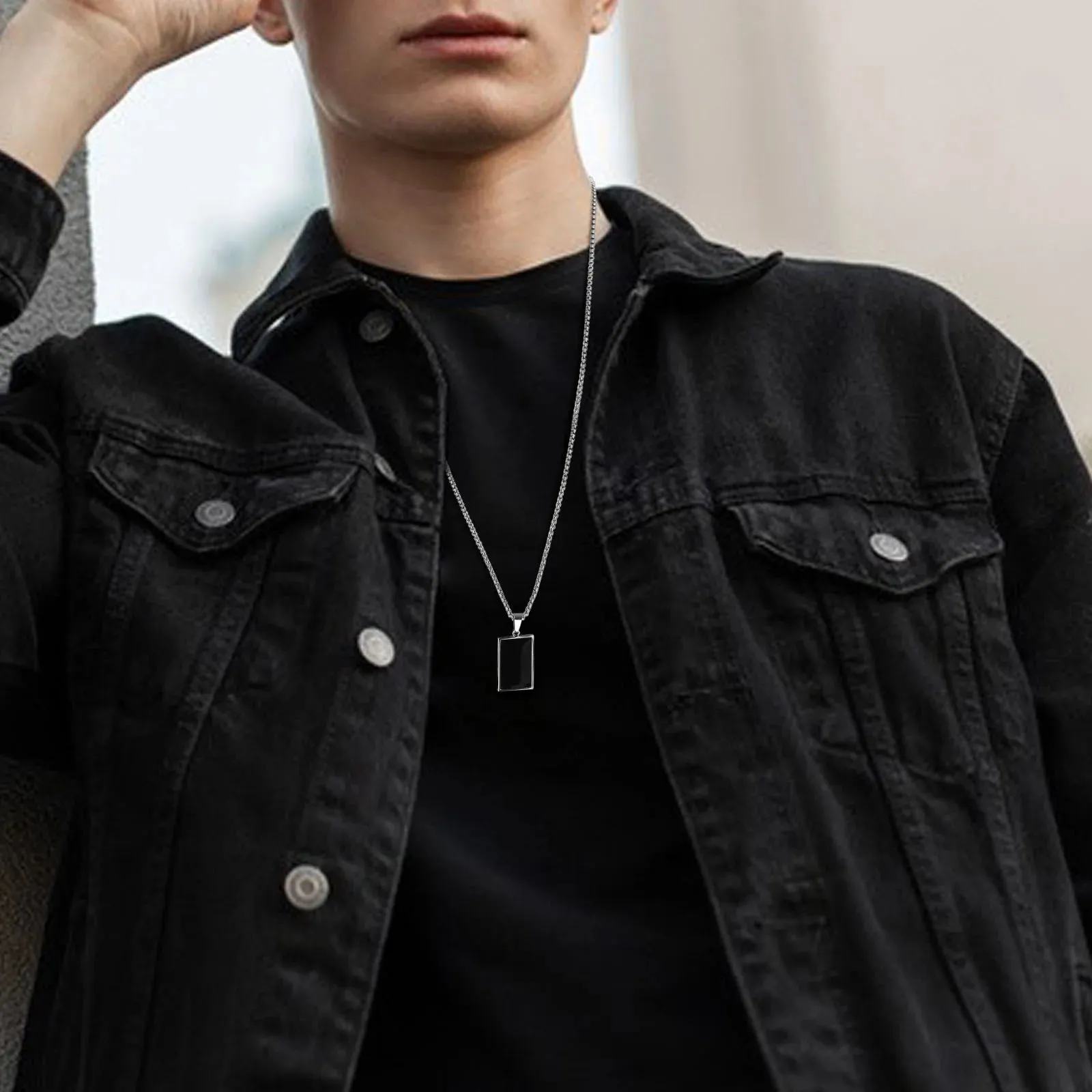 Black Square Necklaces for Men Boys