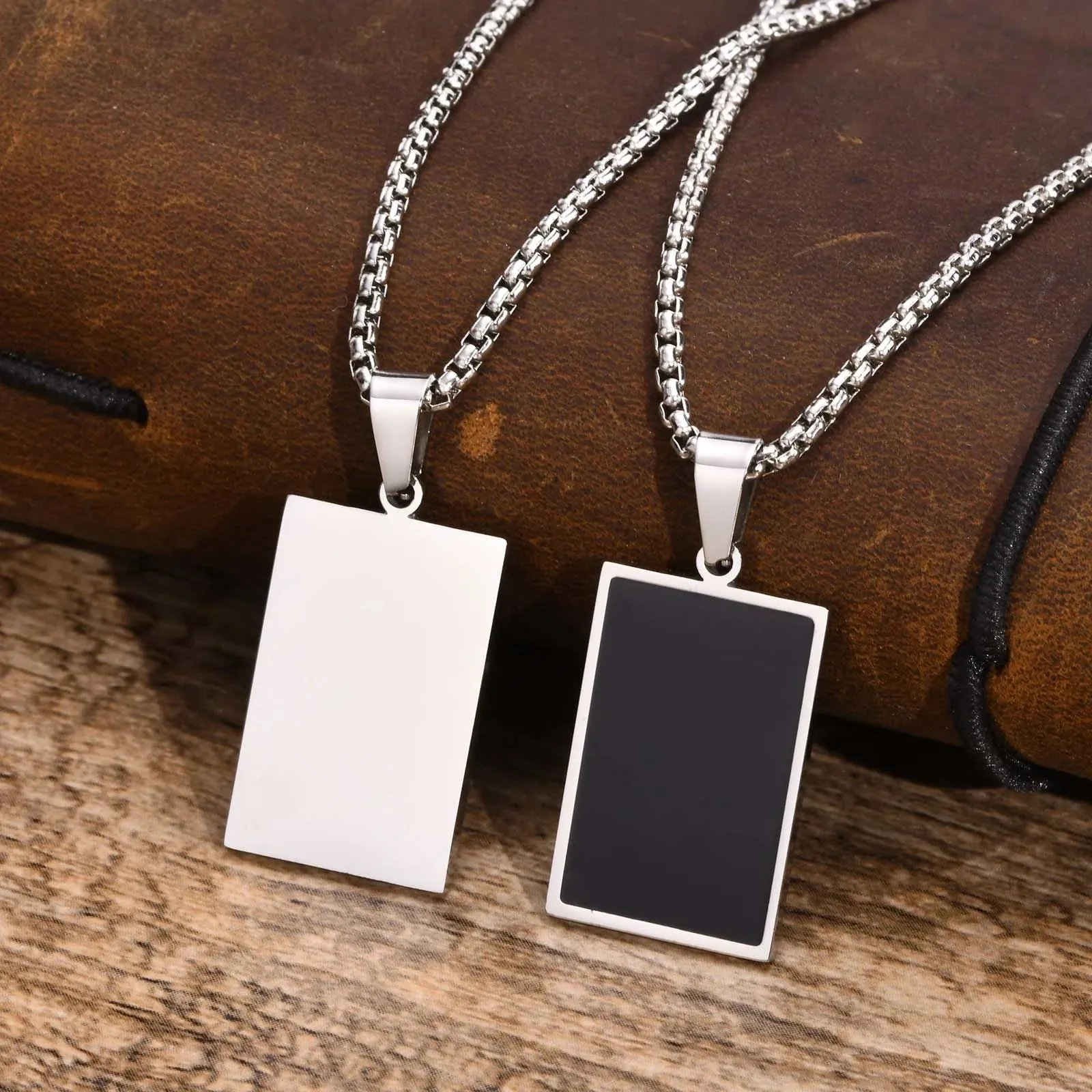 Black Square Necklaces for Men Boys