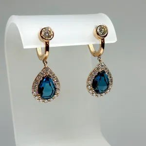 Blue Topaz & Moissanite Earrings 14K Gold Vermeil Silver 925