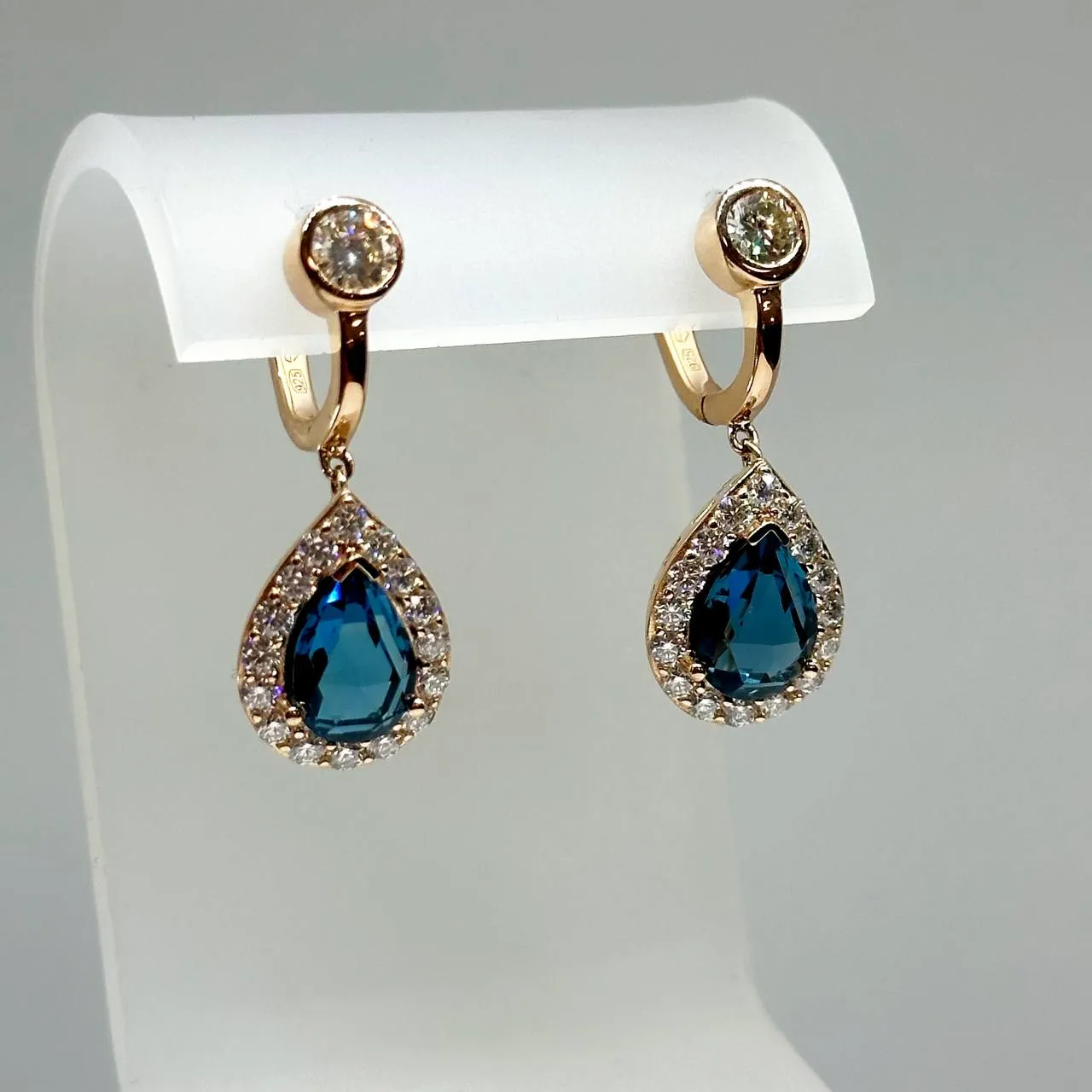 Blue Topaz & Moissanite Earrings 14K Gold Vermeil Silver 925
