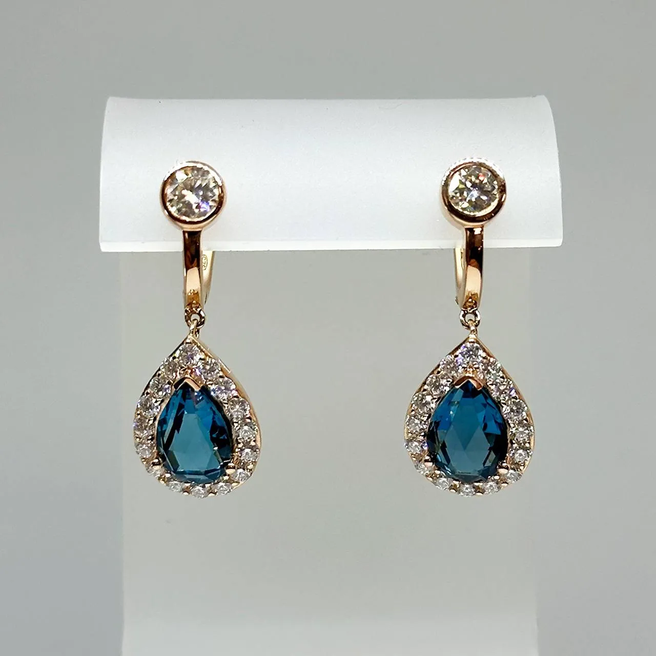 Blue Topaz & Moissanite Earrings 14K Gold Vermeil Silver 925
