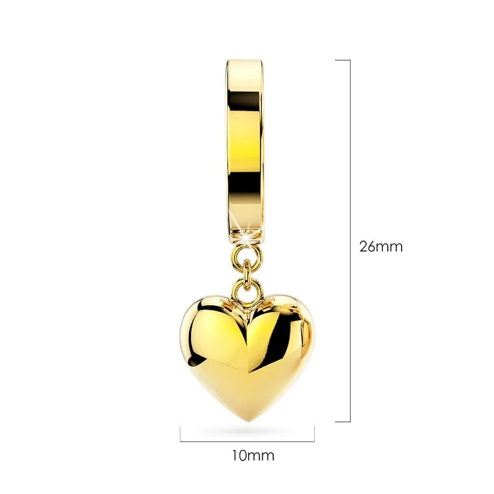 Boxed Lovely Heart Charm Dual Link Bracelet and Ruby Love Huggie Earrings Set in Gold