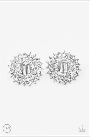 Buckingham Beauty - White - Clip-on Earrings - Paparazzi  Accessories