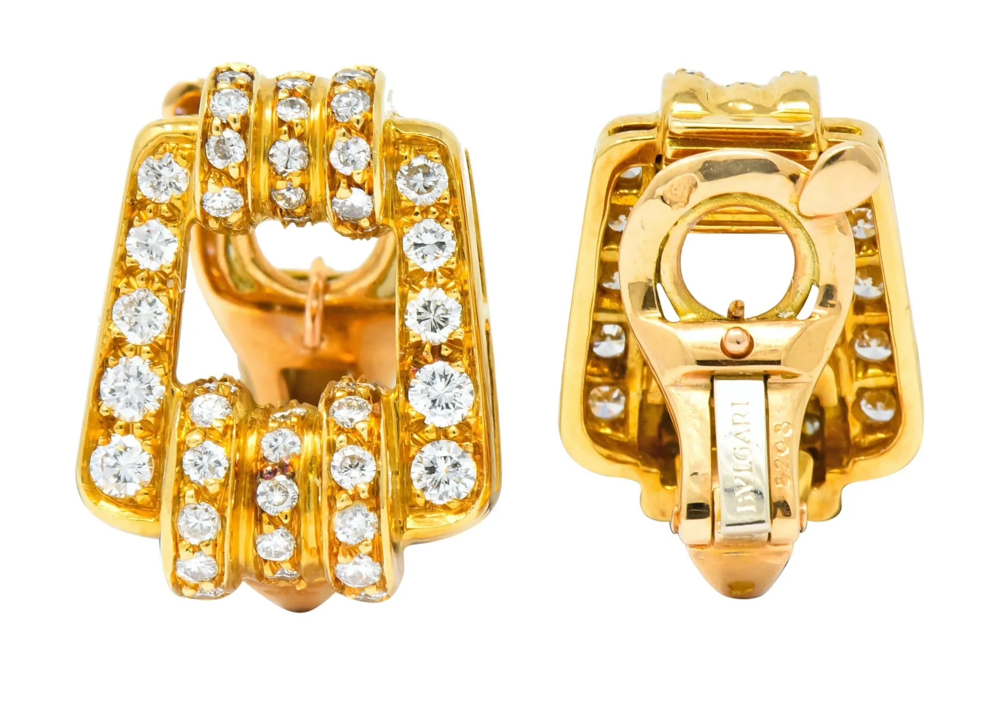 Bulgari Diamond 18 Karat Gold Link Ear-Clip Earrings