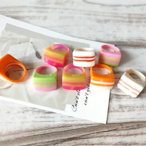 Candy Color Geometric Water Drop Stripe Resin Big Beautiful Rings