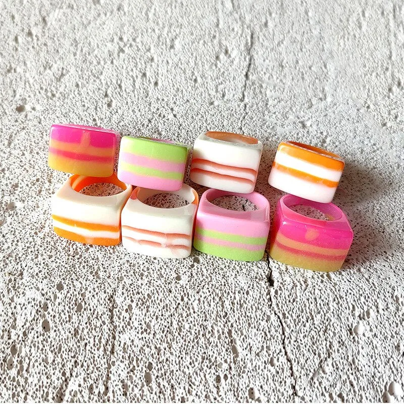 Candy Color Geometric Water Drop Stripe Resin Big Beautiful Rings