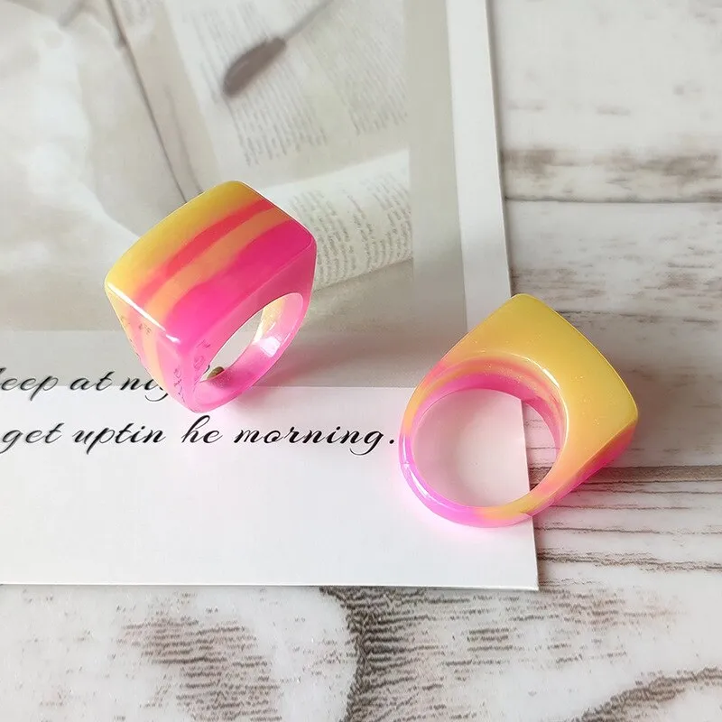 Candy Color Geometric Water Drop Stripe Resin Big Beautiful Rings