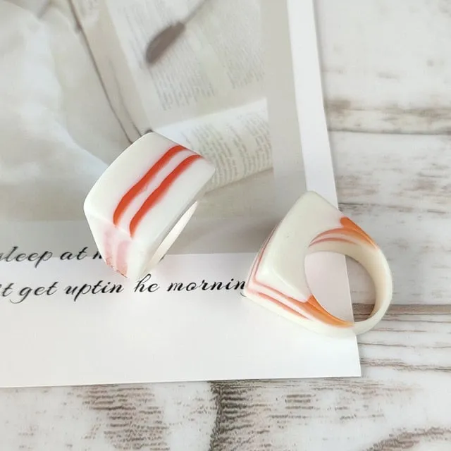 Candy Color Geometric Water Drop Stripe Resin Big Beautiful Rings