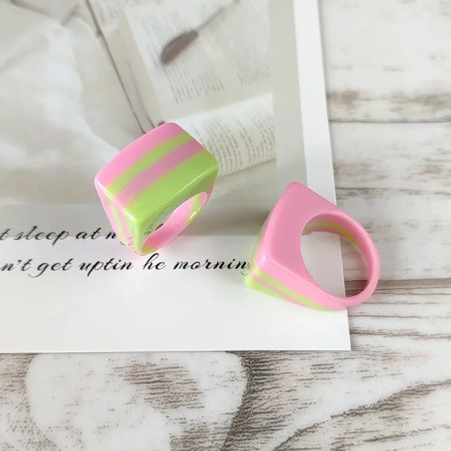Candy Color Geometric Water Drop Stripe Resin Big Beautiful Rings