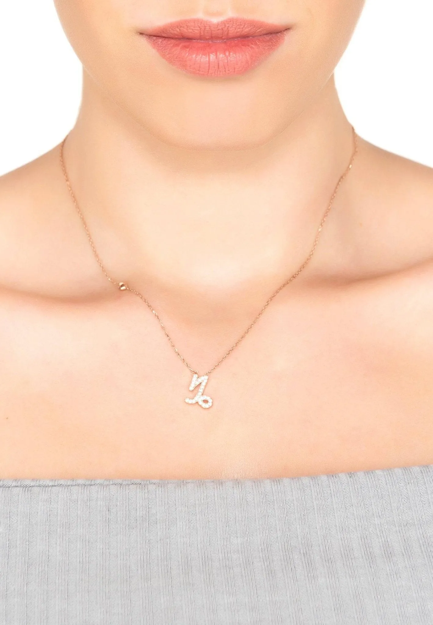 Capricorn Zodiac Necklace Dipped in Rose Gold and White Zircon