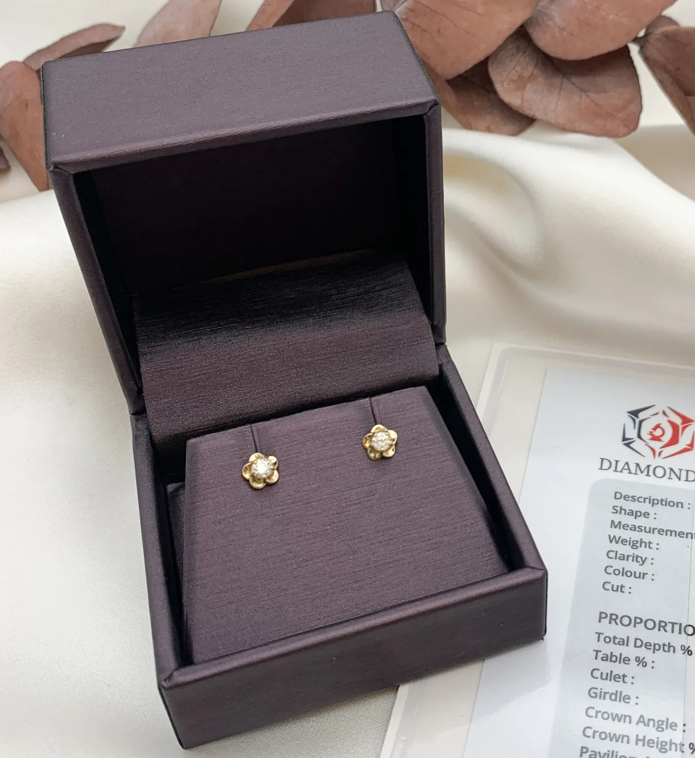 CERTIFIED Real Diamond Earrings – Solid 14k Gold Earrings – Dainty Diamond Flower Earrings