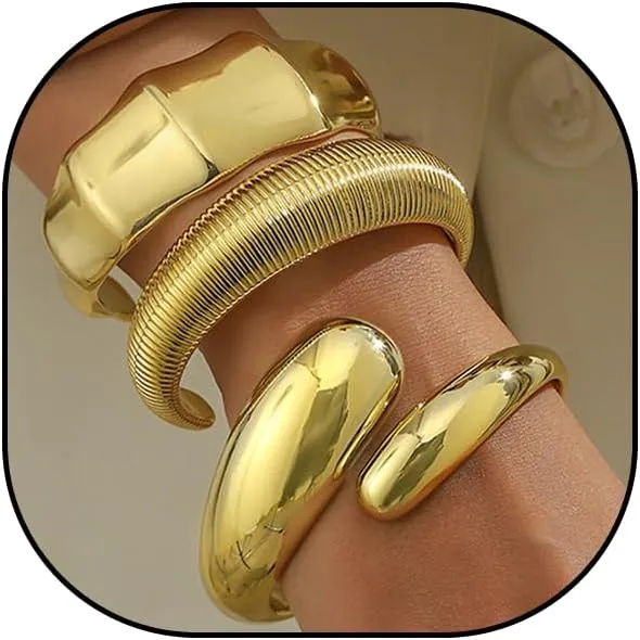 Chunky Gold Bangle Bracelet for Women Set for Woman Fashion Stackable Adjustable Thick Arm Cuff Bangles Stretch Jewelry