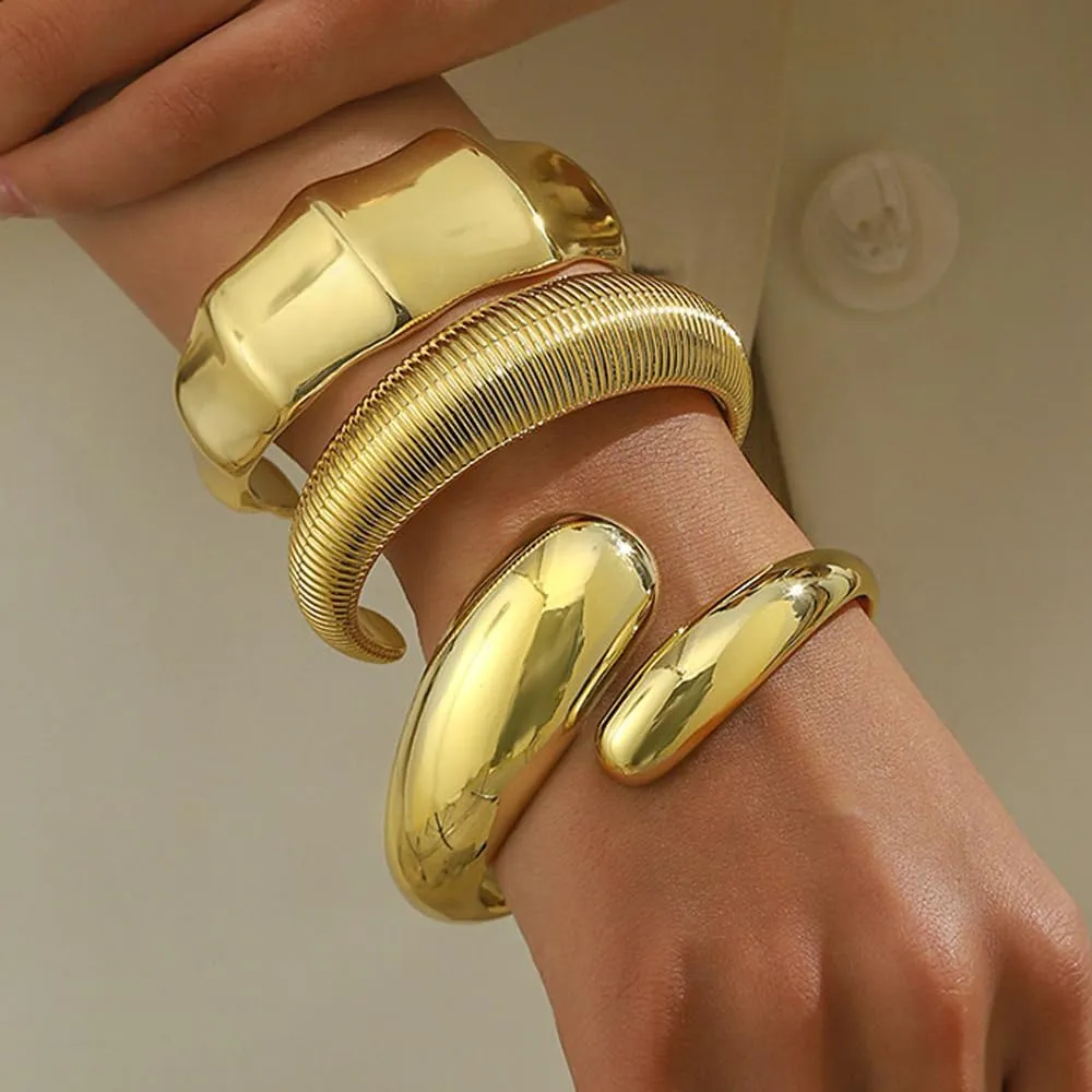 Chunky Gold Bangle Bracelet for Women Set for Woman Fashion Stackable Adjustable Thick Arm Cuff Bangles Stretch Jewelry