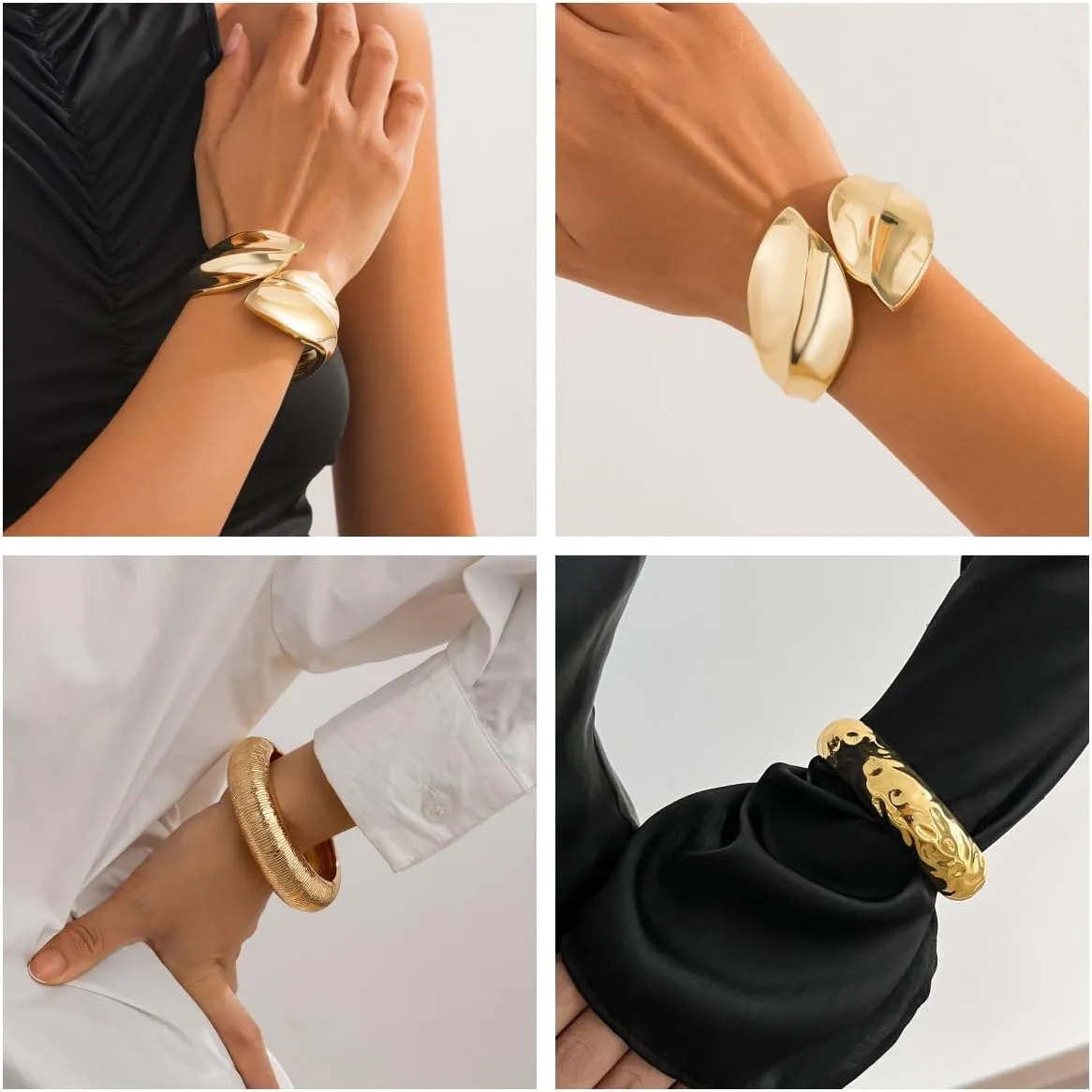 Chunky Gold Bracelets for Women, 14k Gold Plated Gold Bangle Bracelets for Women Bracelets Stack Non Tarnish Trendy Wide Hinged Cuff Open Bracelet Dainty Minimalist Jewelry