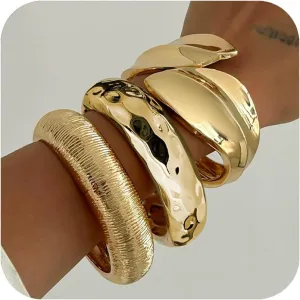 Chunky Gold Bracelets for Women, 14k Gold Plated Gold Bangle Bracelets for Women Bracelets Stack Non Tarnish Trendy Wide Hinged Cuff Open Bracelet Dainty Minimalist Jewelry