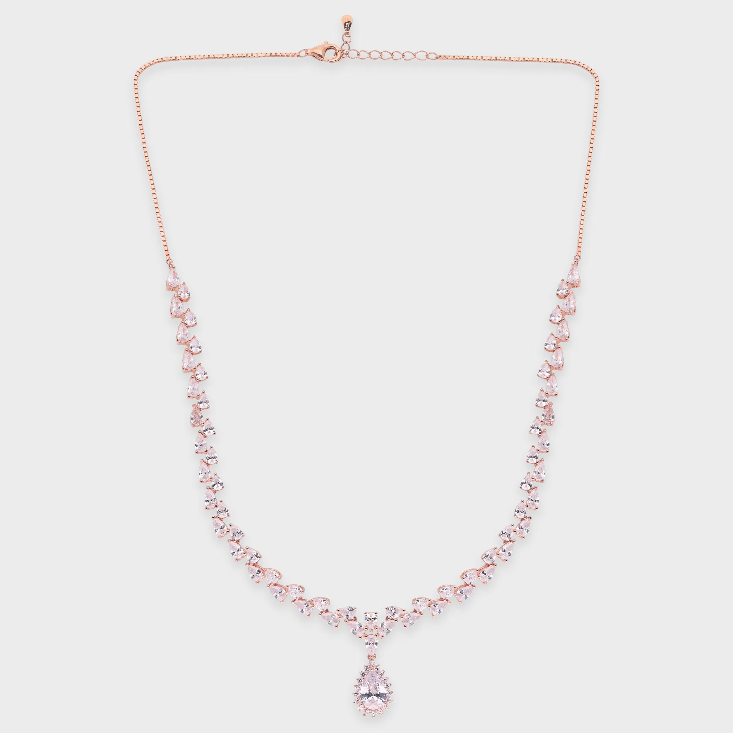 Classic Pear-Cut Centerpiece Necklace – Silver & Rose-Tone Variants | SKU : 0021188824, 0021188800, 0021188787, 0003525845, 0003525425