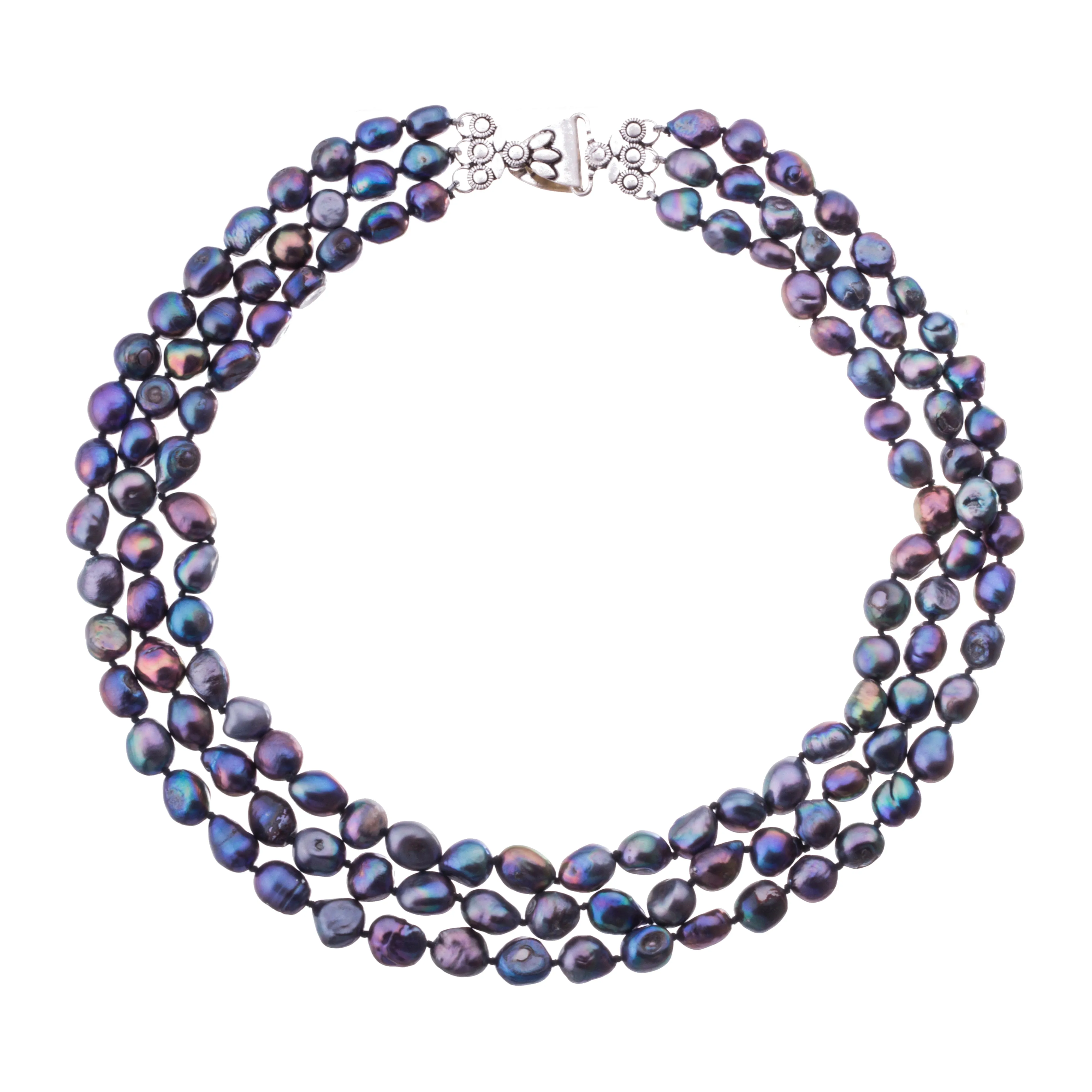 Coco Cultured Black Pearl Necklace, Sterling Silver