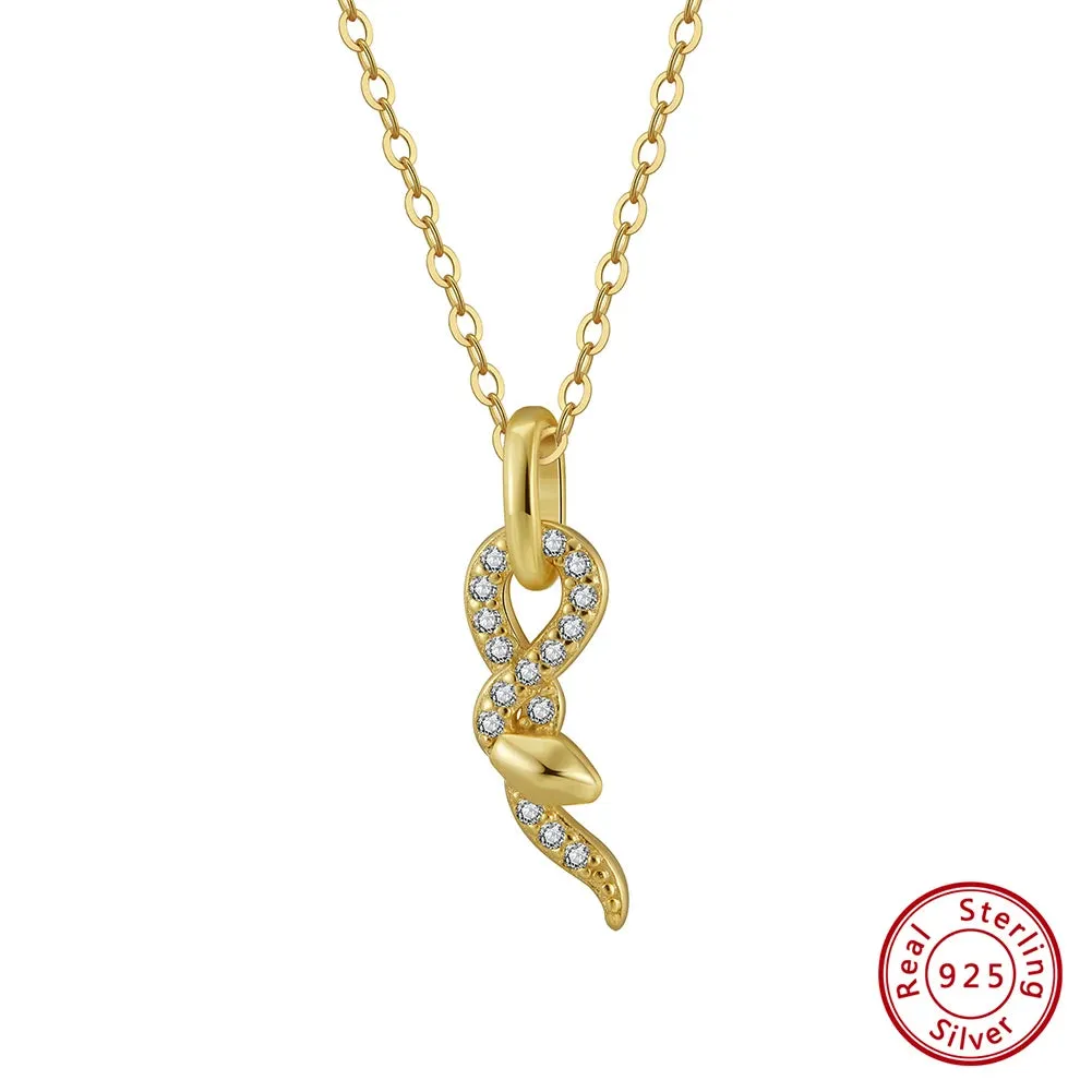 Creative 925 Silver Snake Pendant Chain Necklace with Brilliant