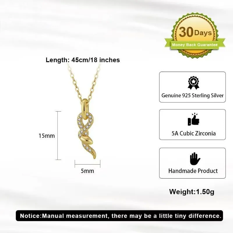 Creative 925 Silver Snake Pendant Chain Necklace with Brilliant