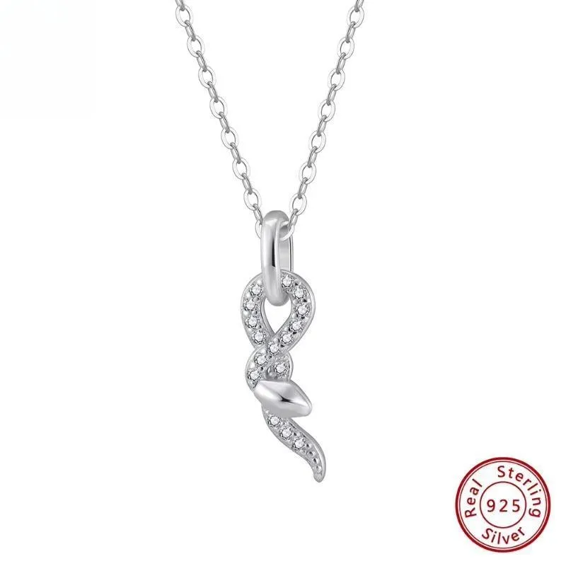 Creative 925 Silver Snake Pendant Chain Necklace with Brilliant