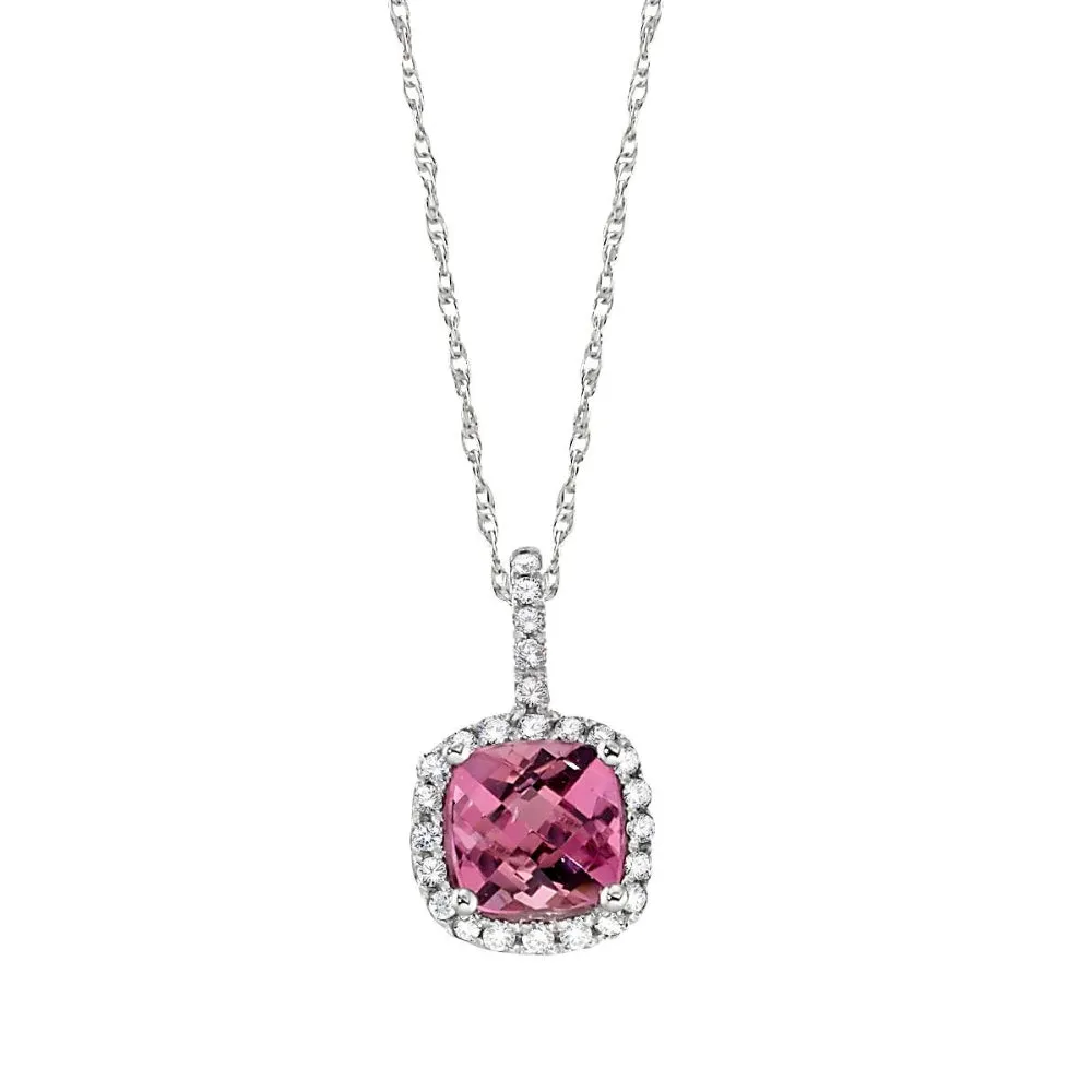 Cushion Halo Pink Tourmaline and Diamond Pendant