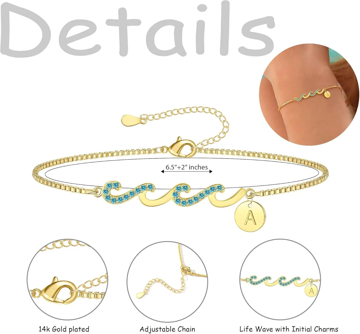 Dainty Gold Bracelet with Initials, Gifts for Women Initial Bracelets for Women Mom Gift Teen Gifts Trendy Stuff Wave Bracelet Grandma Graduation Gifts for Her 2025 Daughter Friend Letter A-Z Birthday Christmas Jewelry