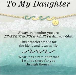 Dainty Gold Bracelet with Initials, Gifts for Women Initial Bracelets for Women Mom Gift Teen Gifts Trendy Stuff Wave Bracelet Grandma Graduation Gifts for Her 2025 Daughter Friend Letter A-Z Birthday Christmas Jewelry