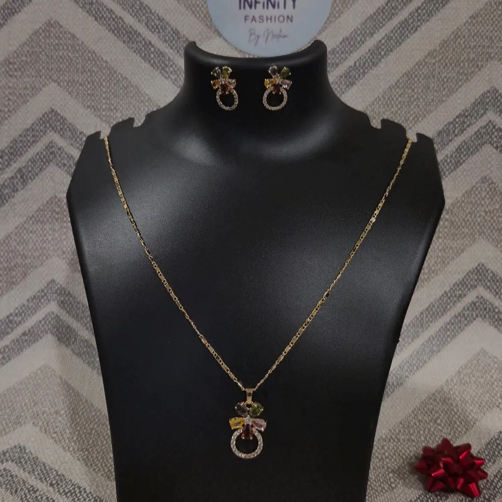 Diamond Flower Multicolor American Diamond Necklace