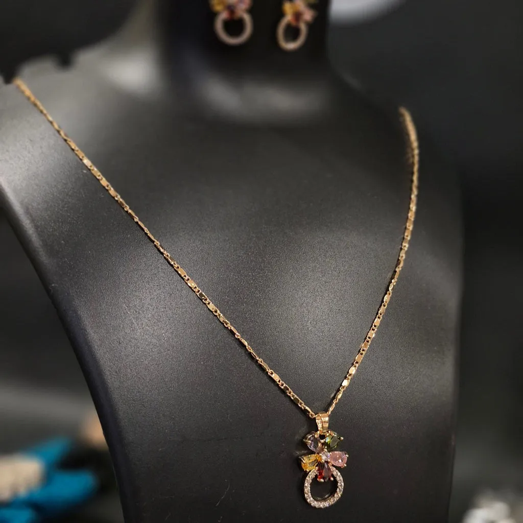 Diamond Flower Multicolor American Diamond Necklace