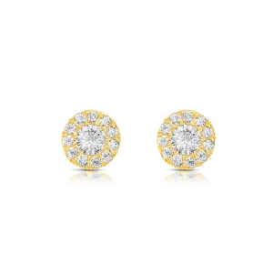Diamond Halo Stud Earrings-Yellow Gold
