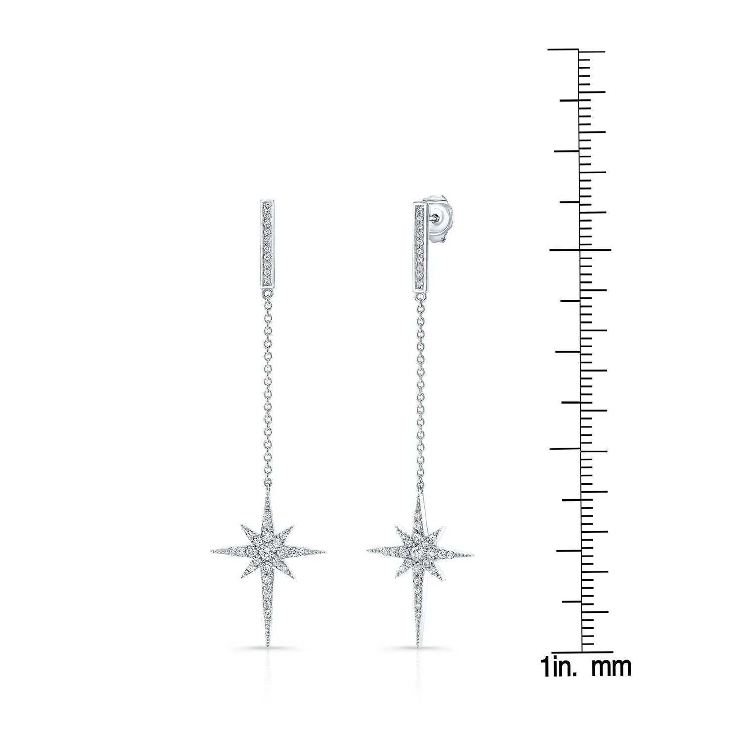 Diamond Pave Polaris Dangle Earrings With Bar Posts In 14k White Gold