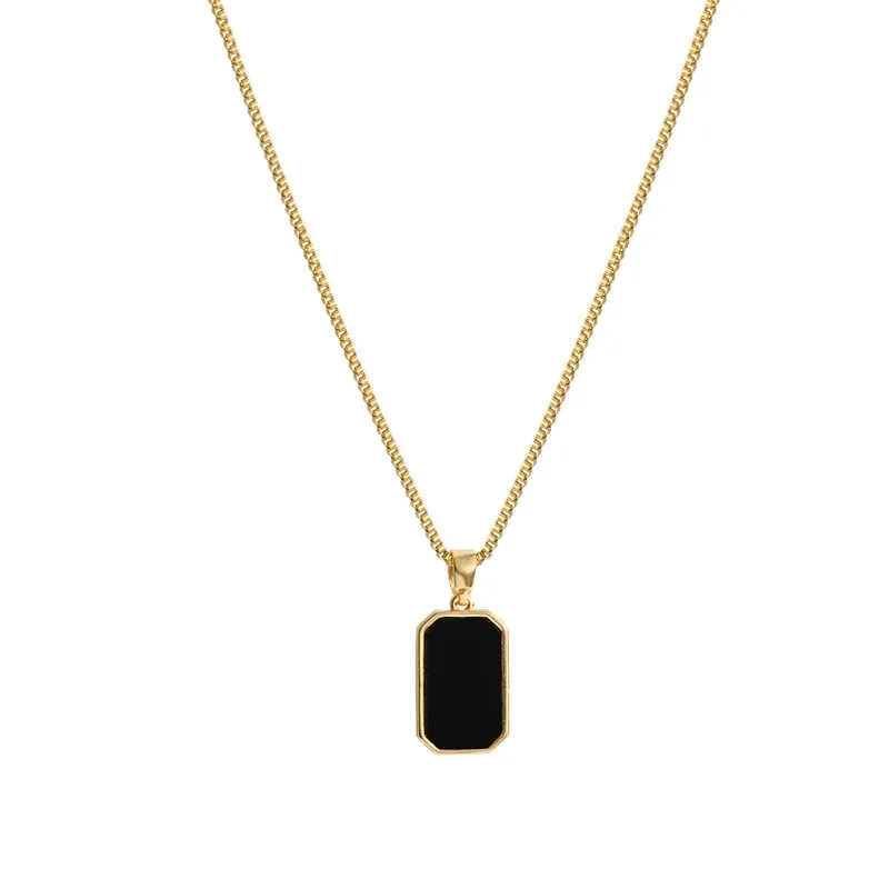 DIEYURO 316L Stainless Steel Minimalist Rectangular Pendant Korean Black Epoxy Women&#39;s Gold Necklace Exquisite Long Jewelry Gift
