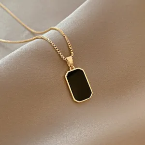 DIEYURO 316L Stainless Steel Minimalist Rectangular Pendant Korean Black Epoxy Women&#39;s Gold Necklace Exquisite Long Jewelry Gift