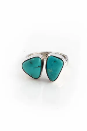 Double Stone Kingman Turquoise Ring (Size 7 adjustable)