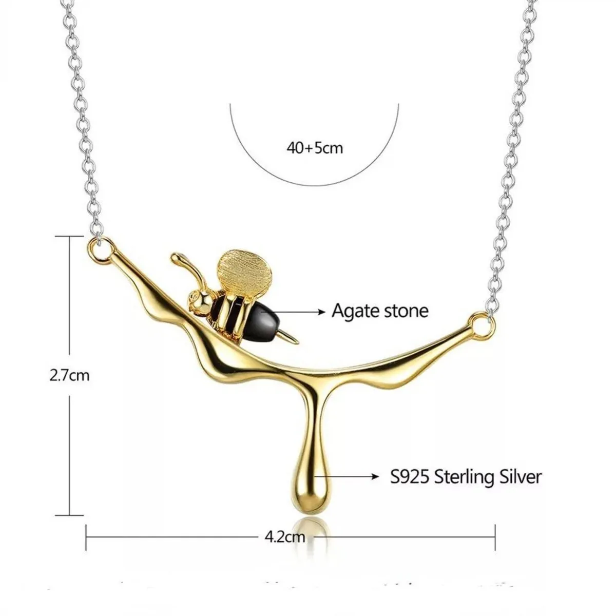 Dripping Gold Splash Honeybee Ring, Honey Wave Ring, Cute 925 Silver Band Minimalist Ring, Bee Charm Animal Jewelry, Agate Insect Stone Ring