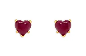 Earrings 14kt Gold & Ruby Cabochon Hearts Studs