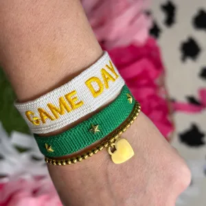 embroidered GAME DAY tassel bracelet in white   gold