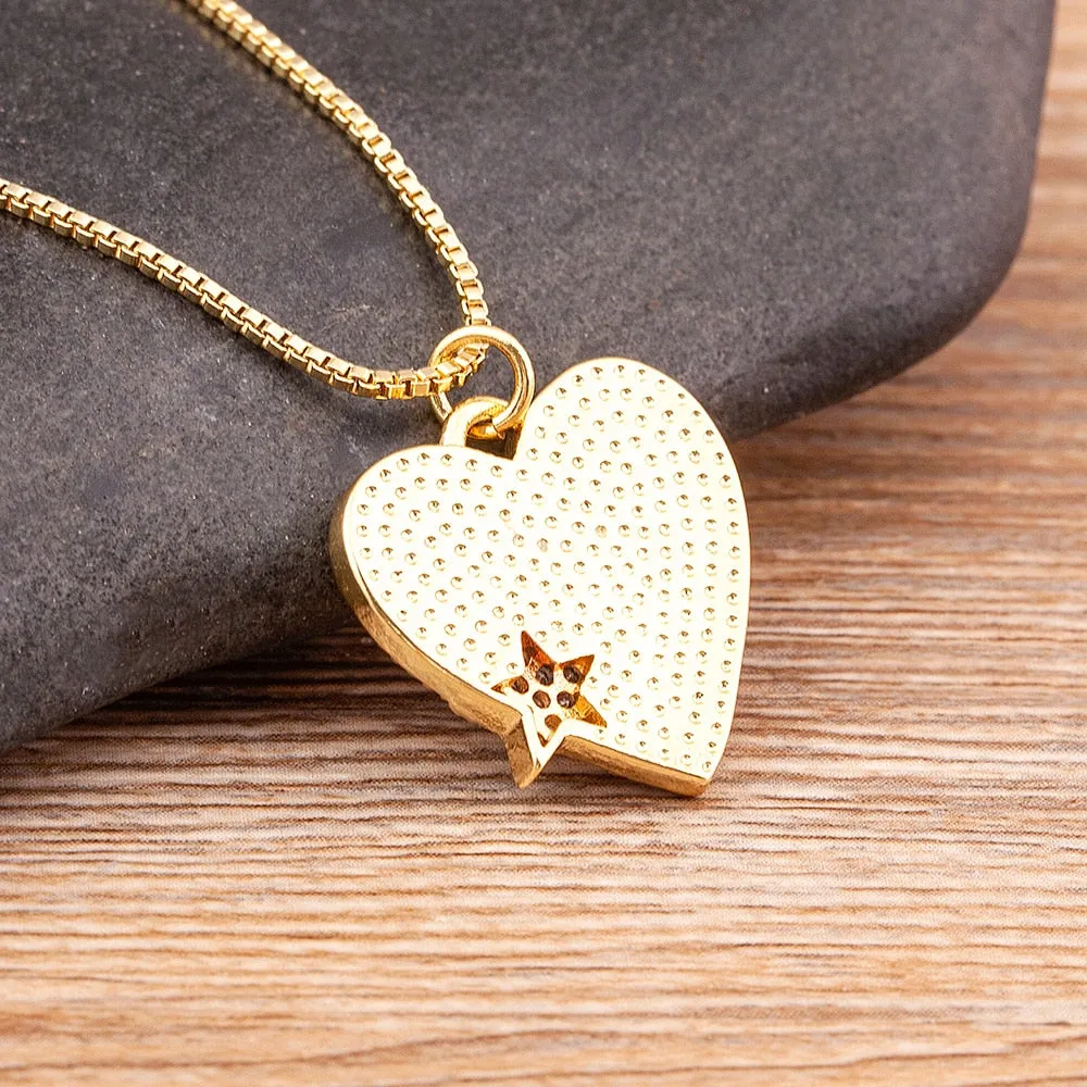Exquisite Zircon Romantic Heart Women Pendant Simple Star Crystal Necklace