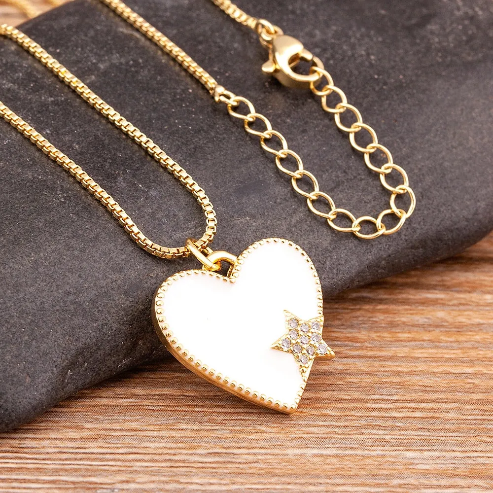 Exquisite Zircon Romantic Heart Women Pendant Simple Star Crystal Necklace