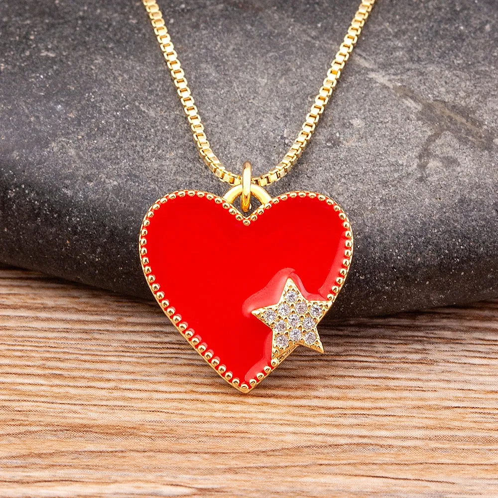 Exquisite Zircon Romantic Heart Women Pendant Simple Star Crystal Necklace